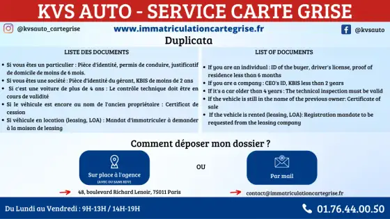 Duplicata carte grise - Prix et démarche rapide